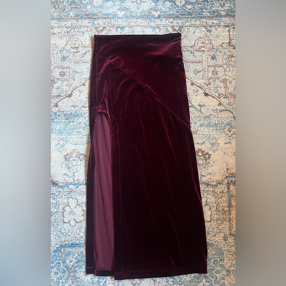 Red Velvet long midi skirt with slip size small — holiday